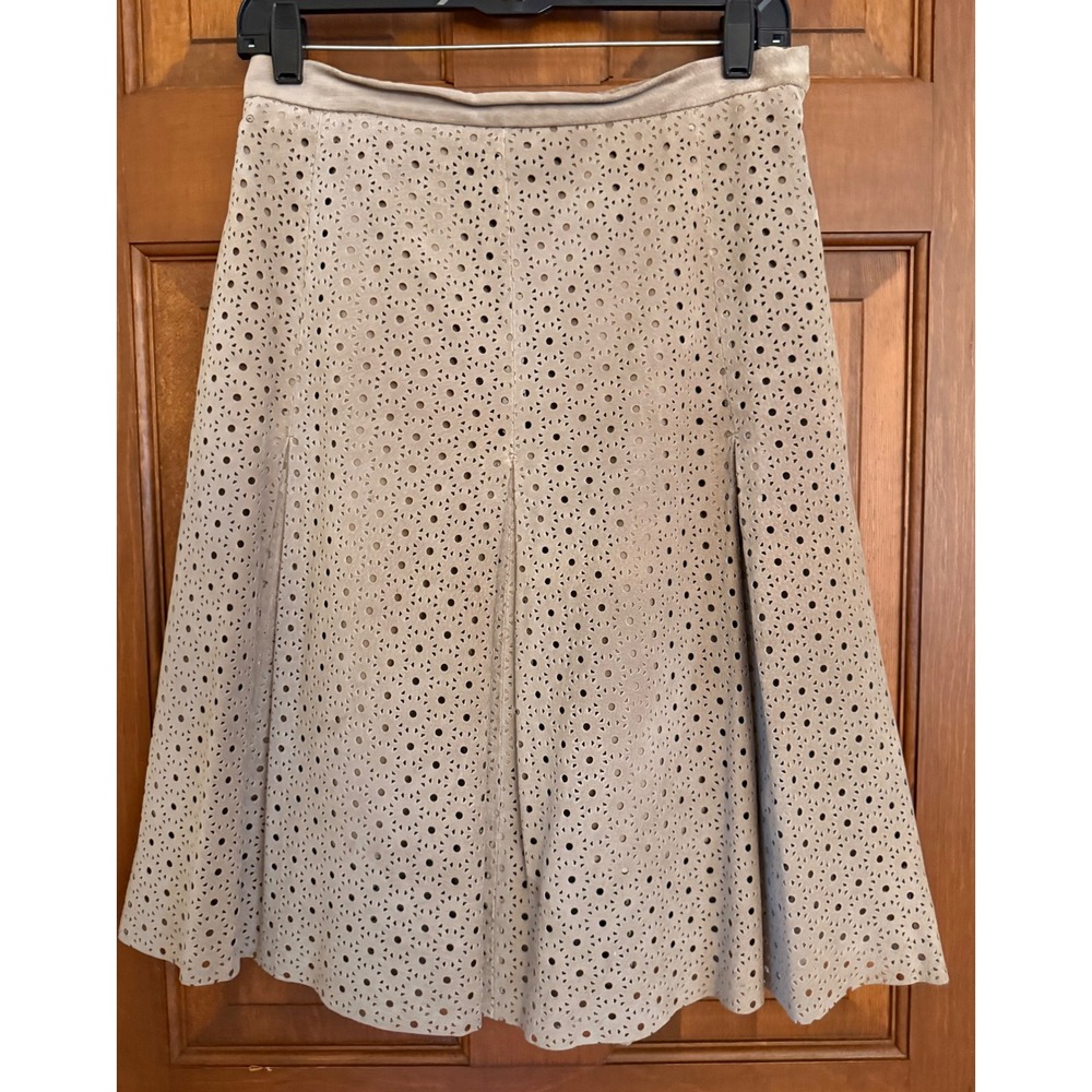 Terry Lewis Suede Western Skirt Womens 8P Petite Tan Genuine Leather Perforated
